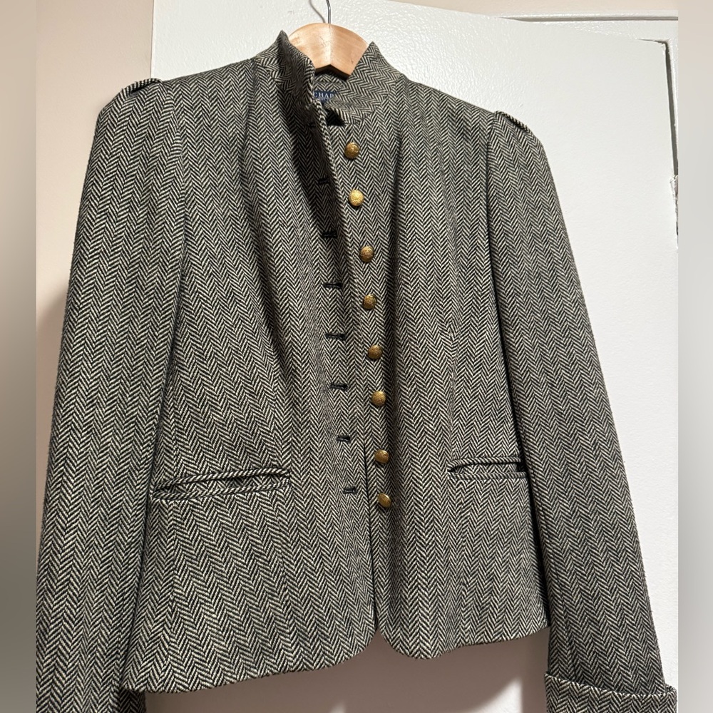 Chaps Women's Herringbone Blazer with Gold Buttons